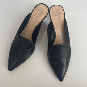 Vince Camuto Pointy Mules, Black Leather, Size 9M / 40